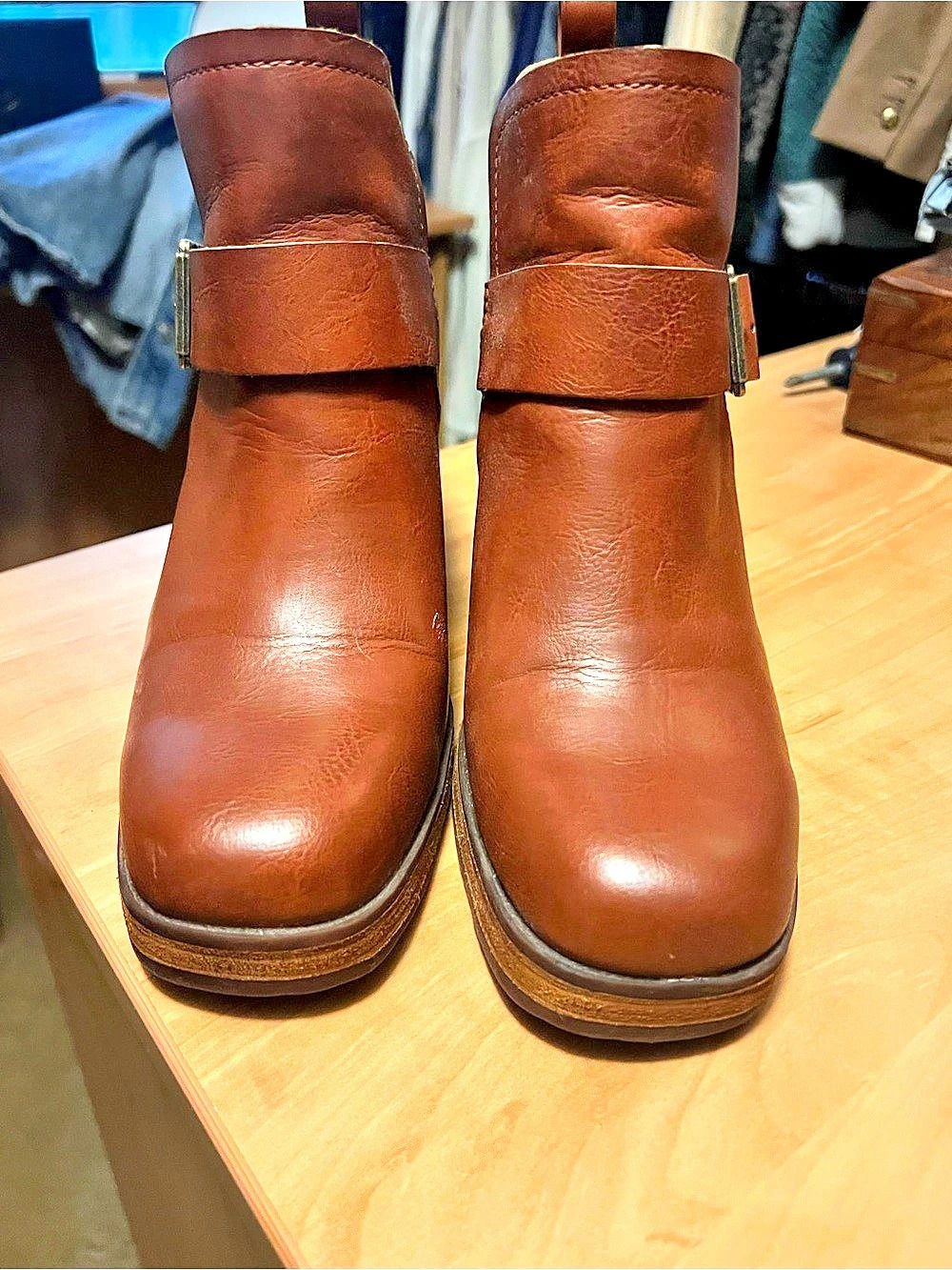 Korks Brown Leather-Look Heeled Ankle Boots